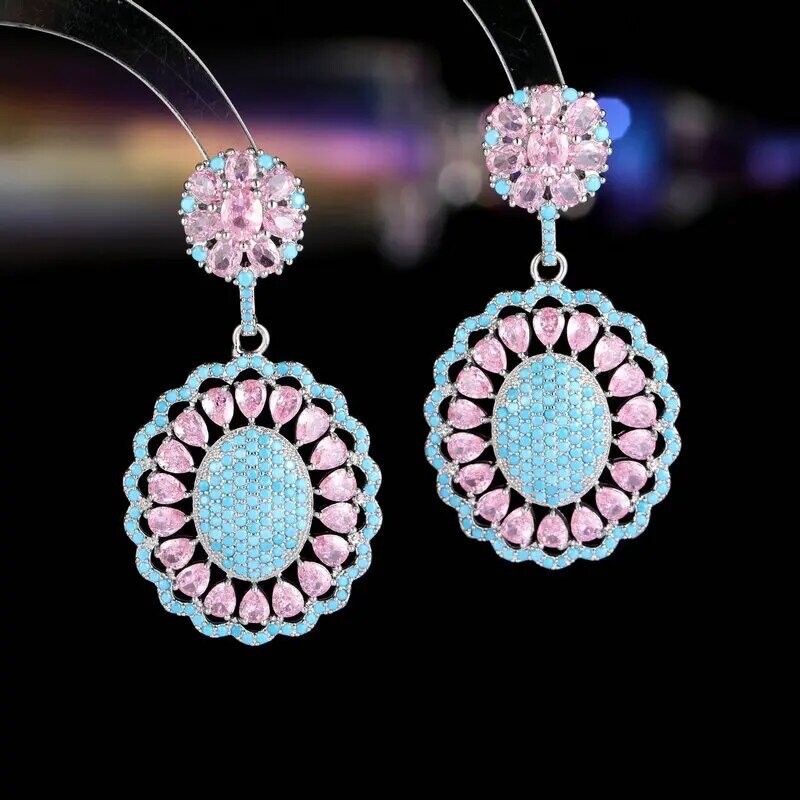 New Light Luxury And High Quality Heavy Industry Earrings With Elliptical Hollow Pattern Inlaid With Zircon S925 Silver Needle E