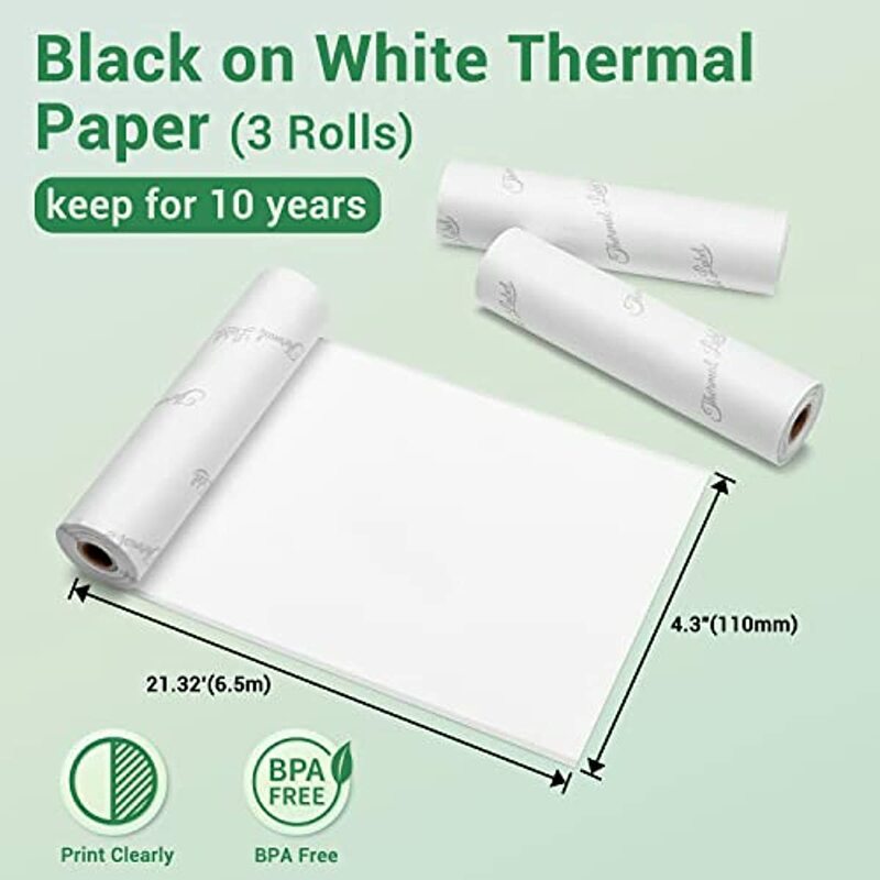Phomemo สีขาว-กาวกระดาษความร้อน4.3 "(110มม.) กระดาษความร้อนสำหรับ Phomemo M04S/M04AS แบบพกพาเครื่องพิมพ์ความร้อน