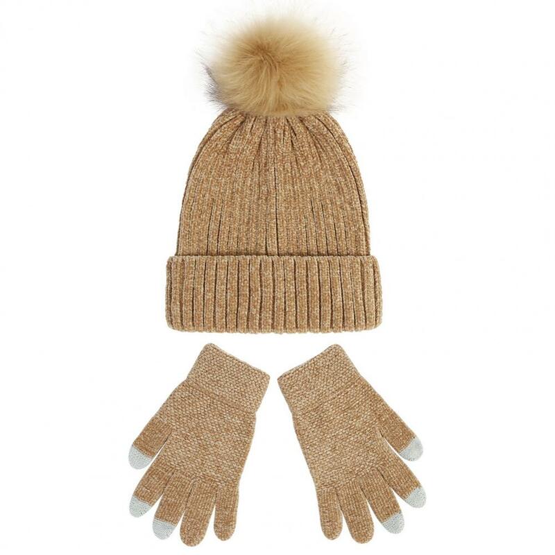 Hat Gloves Set No Deformation Double Brim Knitted Hat Mittens Kit