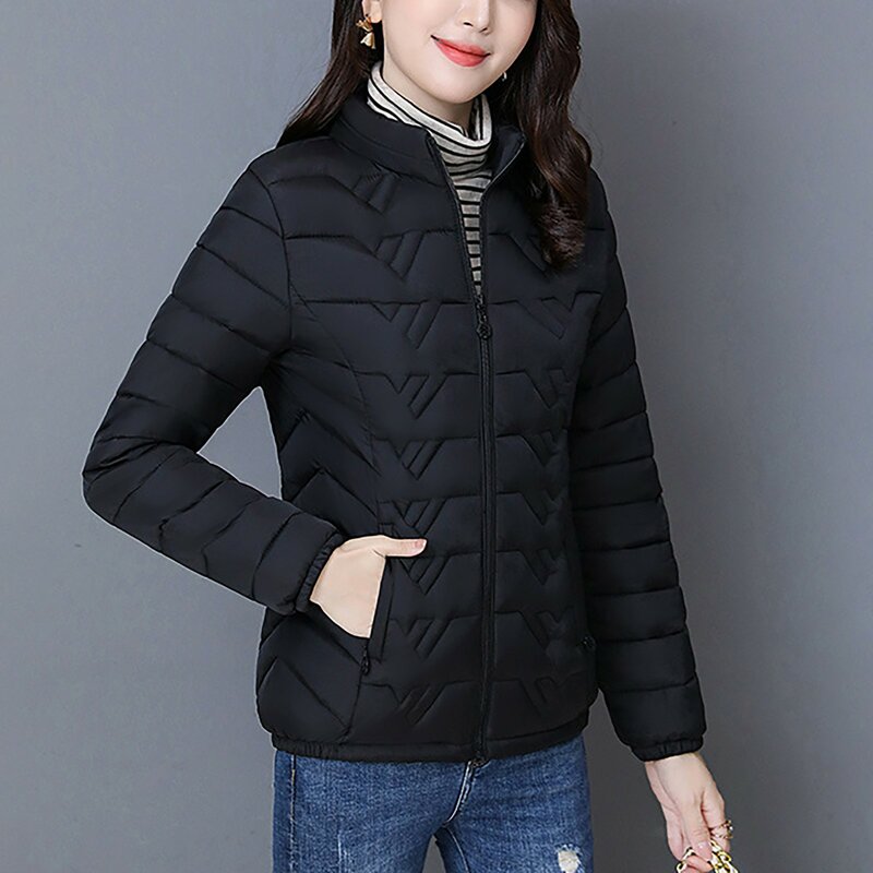 Jaket Solid hangat untuk wanita, mantel ritsleting lengan panjang berlapis, jaket musim dingin bantalan luar ruangan, jaket parka 2023 untuk wanita