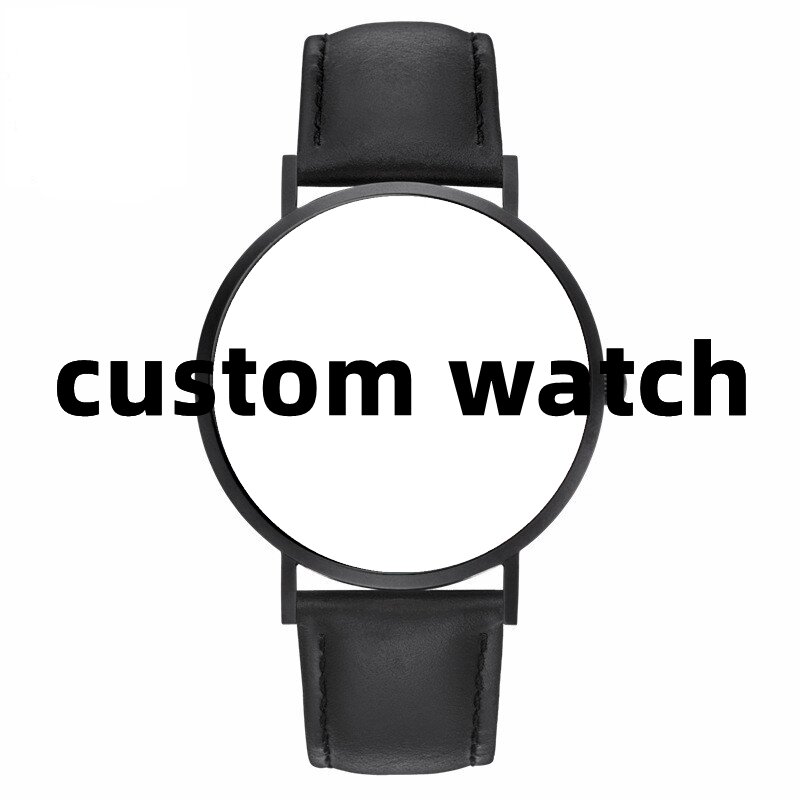 Custom Foto Horloge Lederen Band Black Case Quartz Horloge (Mannen, Vrouwen, Universal)