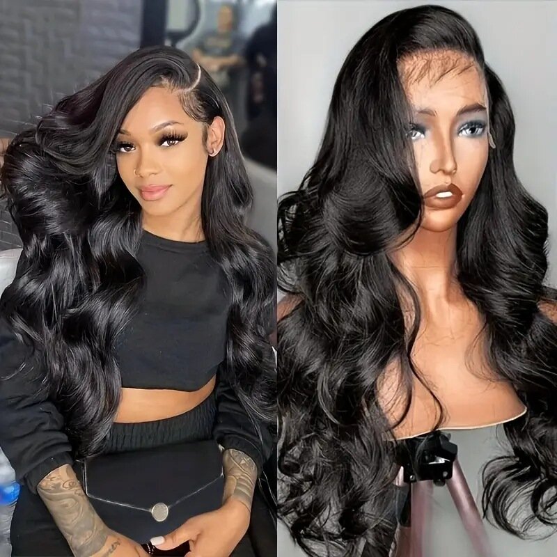 Frontal Lace Human Hair African Wavy Synthetic Wig Long Wavy Black Wigs Lace Wig Women's Set with Lace Headpiece