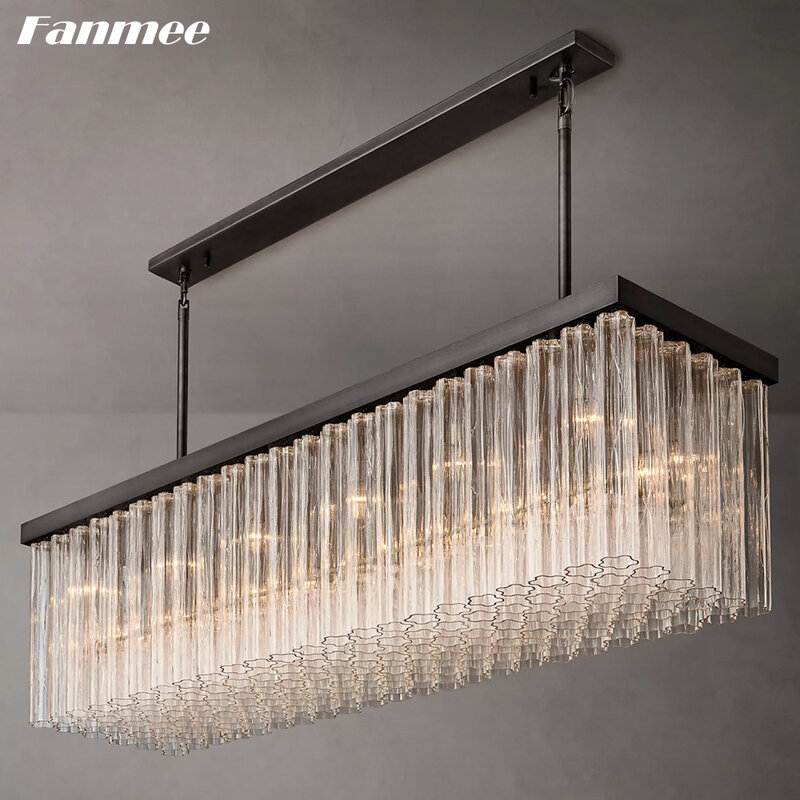Luxury Home Chandeliers Modern Rectangular Chandelier Lighting for Dining Room Cielo Clear Glass Pendant Kitchen Lustre Lamps