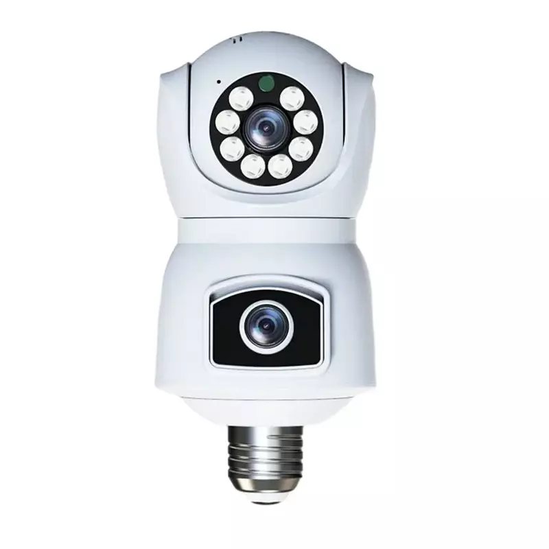 PTZ กล้องโดม IP 4MP V380แอปเลนส์คู่หัวซ็อกเก็ตโคมไฟ E27สีเต็มรูปแบบไร้สายอินเตอร์คอมตรวจสอบทารกติดตามอัตโนมัติ