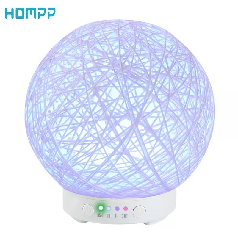 Aroma Essential Oil Diffuser 120ml Hemp Rope Ball Ultrasonic Cool Mist Air Humidifier 7 LED Night Lights for Bedroom Study Yoga
