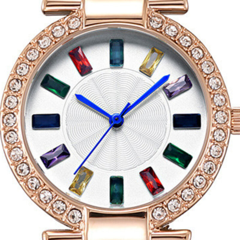 Relógio mostrador grande feminino, pulseira de aço feminina, escala diamante, temperamento, cor, luxo