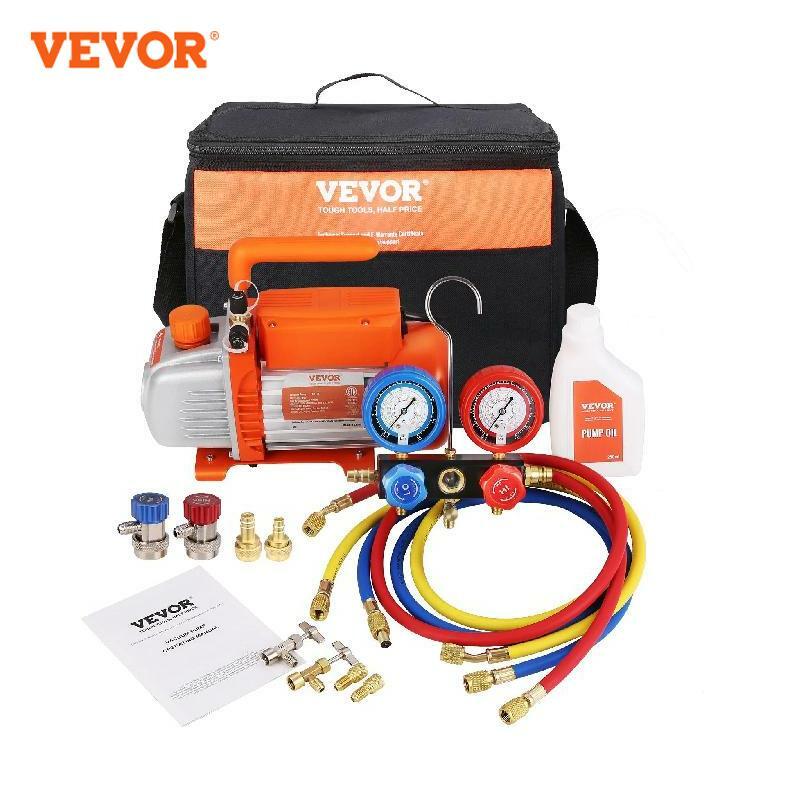 VEVOR 3.5/4.5CFM Single Stage Rotary Vane HVAC Air AC Vacuum Pump & A/C Refrigerant Kit Manifold Gauge Set for Air Conditioning