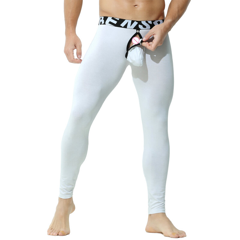 Męska seksowna strona otwarta sakiewka na penisa zimowa bielizna termiczna otwarta krocze długie spodnie od piżamy spodnie na jesień miękkie legginsy