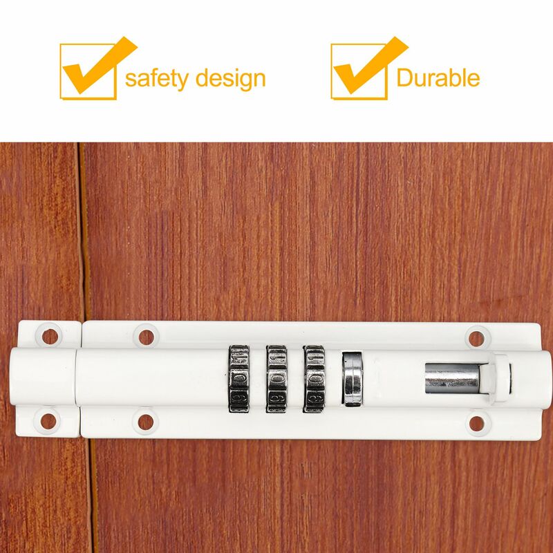 قفل برغي باب أفقي ، رمز مجموعة منزلقة ، يمكن إعادة ضبطه للبوابة ، خزانة مرآب ، أبيض
