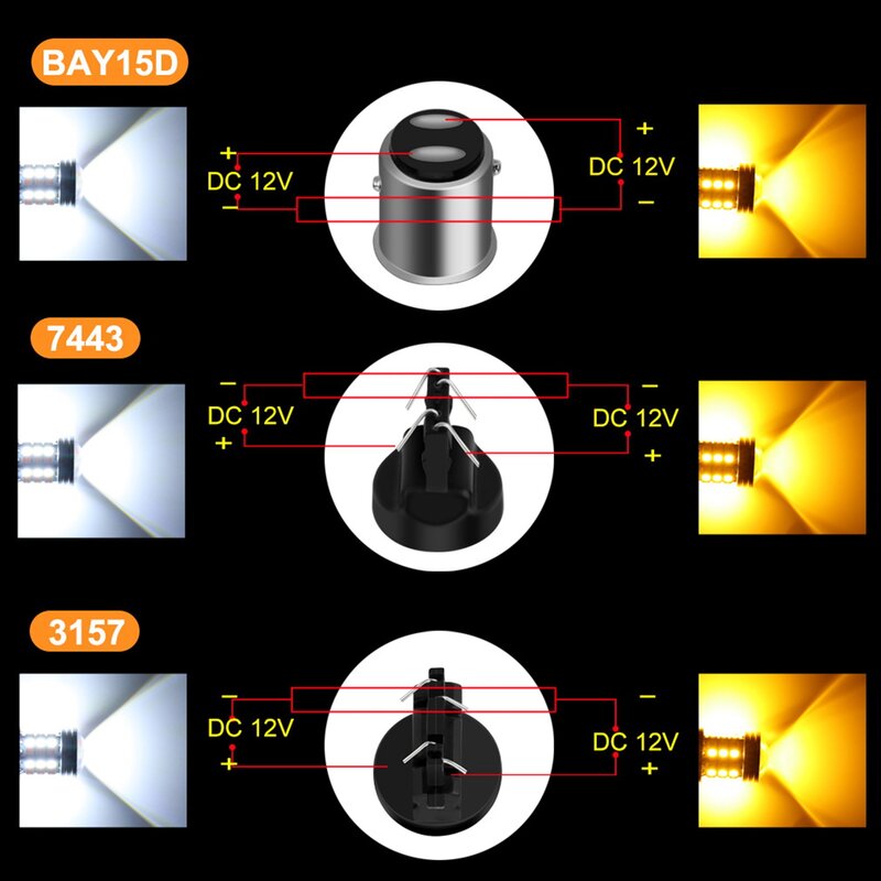 2X ไฟ LED สีคู่ T25 3157 P27-7W 5630 20SMD สีเหลืองอำพัน B