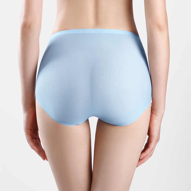 High Waist Silk Seamless Panties Summer Breathable Underwear Soft Women Ladies Transparent Ultra-thin Briefs Elastic Underpants