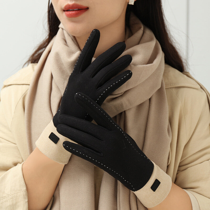 Новые модные женские перчатки, женские зимние повседневные велосипедные плотные теплые ветрозащитные перчатки с пальцами для сенсорного экрана, Женские варежки G053
