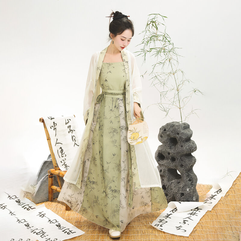 Falda de la dinastía Song de estilo nacional Hanfu bordado mejorado chino, nuevo vestido de estilo chino, elegante conjunto de tres piezas