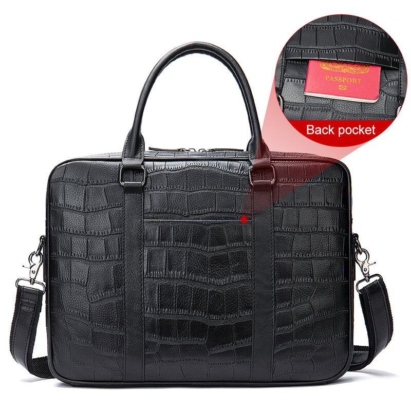 Crocodile Pattern Business Briefcases Luxury Designer Leather Men's Briefcase 15.6'' Laptop Bags Portafolio Documents A4
