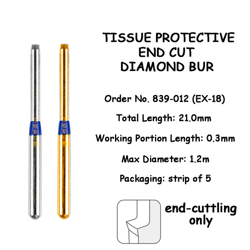 ResyDental Tissue Protective End-Cut Diamond Bur For Shoulder Prepare 5 Pieces Burs/Box EX-18 EX-18F EX-19F