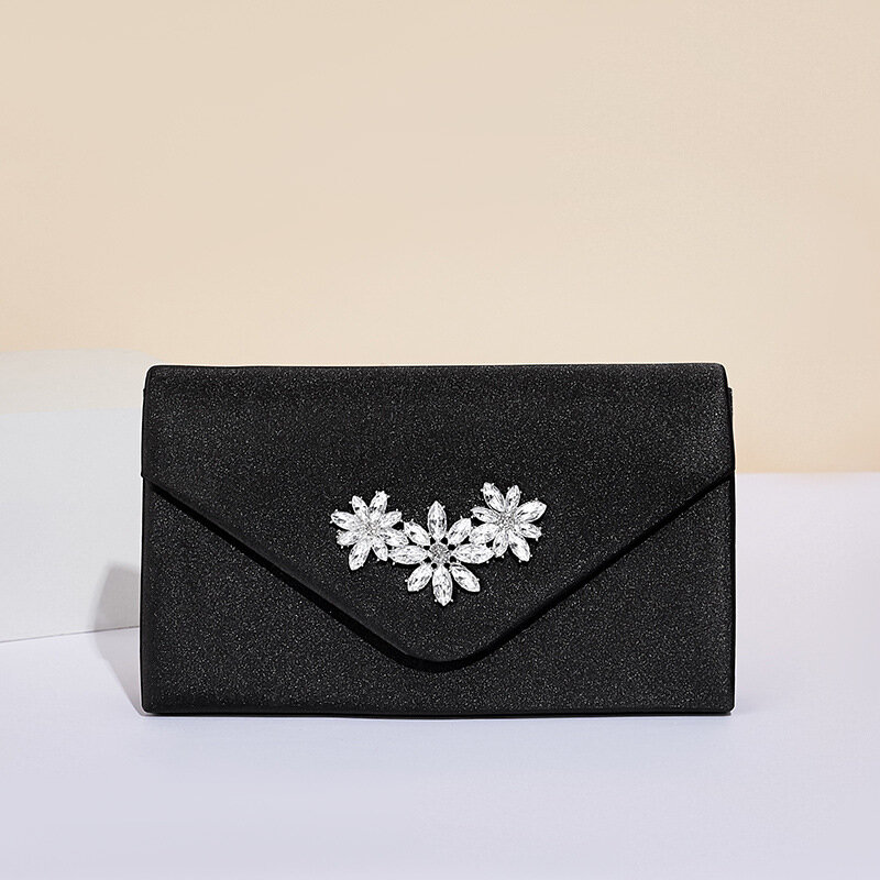 Bolso de mano de sobre cuadrado satinado con patrón Floral de diamantes de cristal para mujer, monedero de noche para fiesta de boda, bolso de hombro con cadena