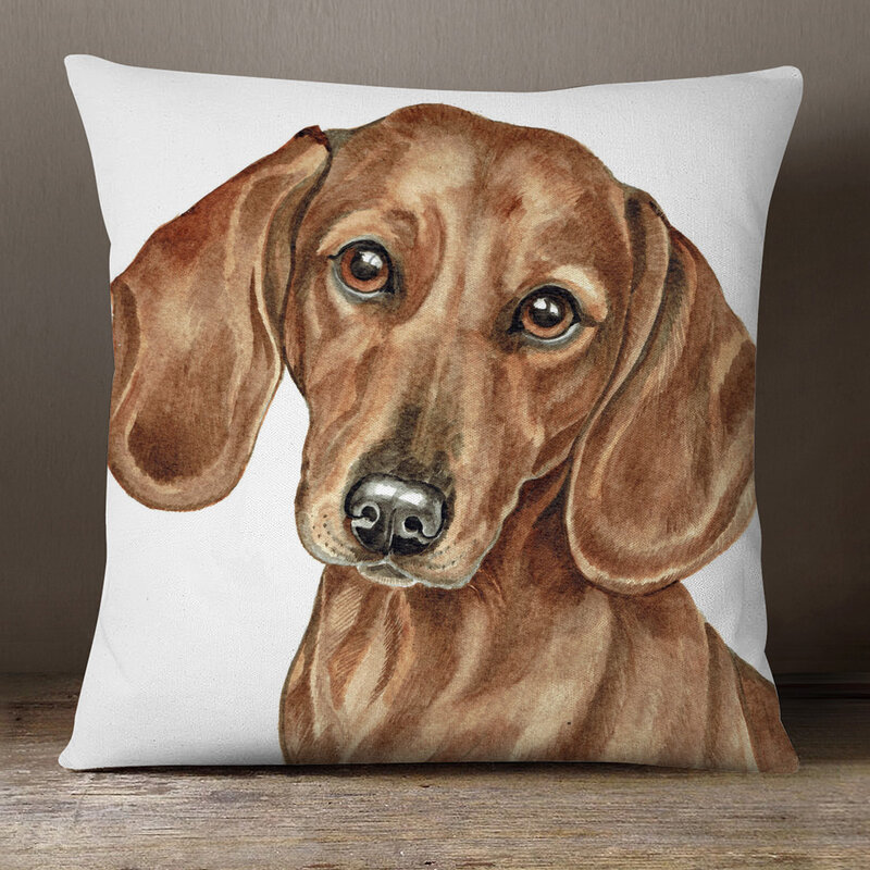 Pintura à mão cães cartazes poliéster linho coxim cobre vermelho dachshund schnauzer cão de carneiro poodle cão sofá cadeira de carro travesseiro caso