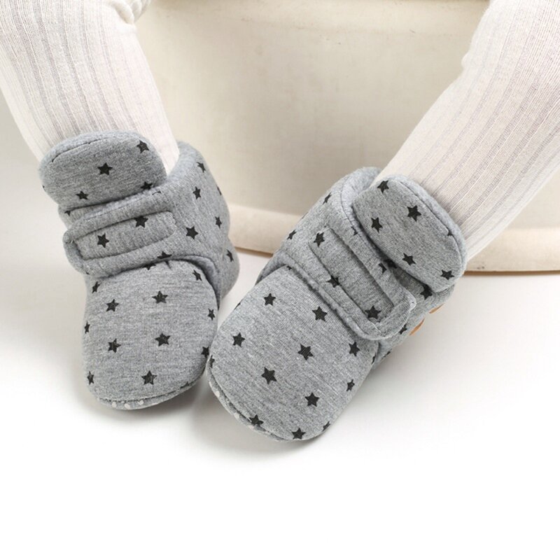 子供用コットンウォーキングシューズ,ソフトソールの靴,星柄のプリント,0〜18か月