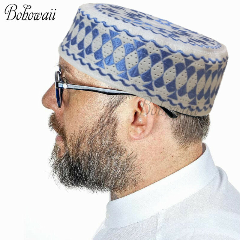 BOHOWAII-gorro de oración musulmán para hombre, gorro islámico, bordado árabe, sombreros musulmanes
