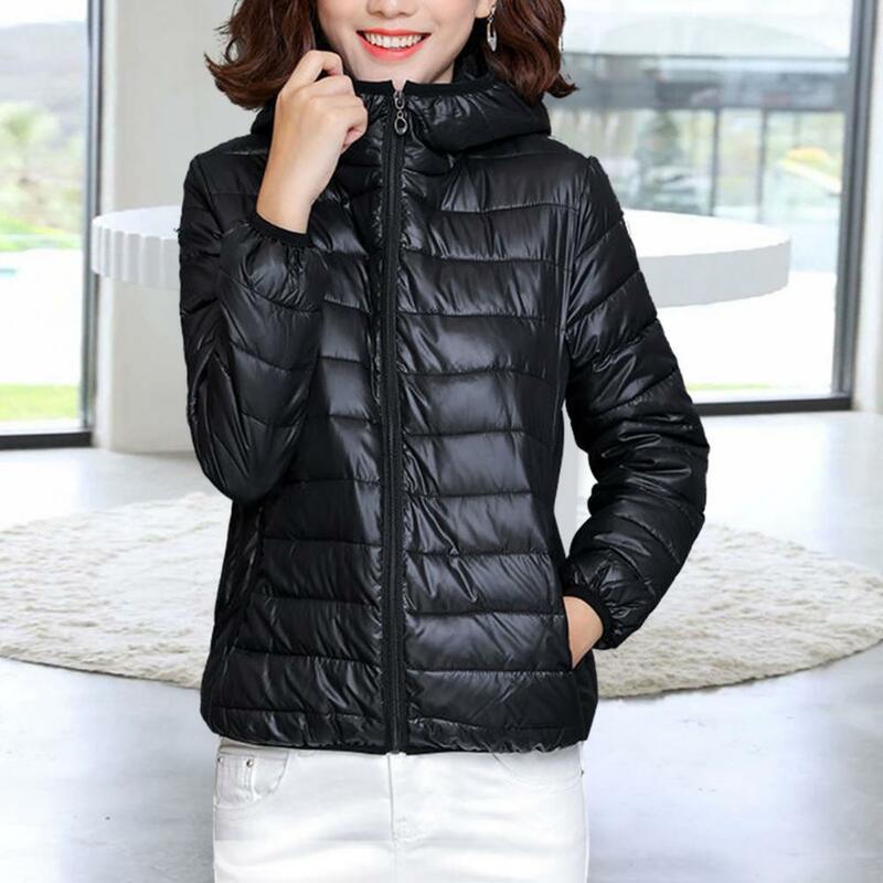 Women's Autumn And Winter Coat Thickened Hooded Long-sleeved Warm Solid Color Slim Fit Zipper Pocket Women's Down Jacket