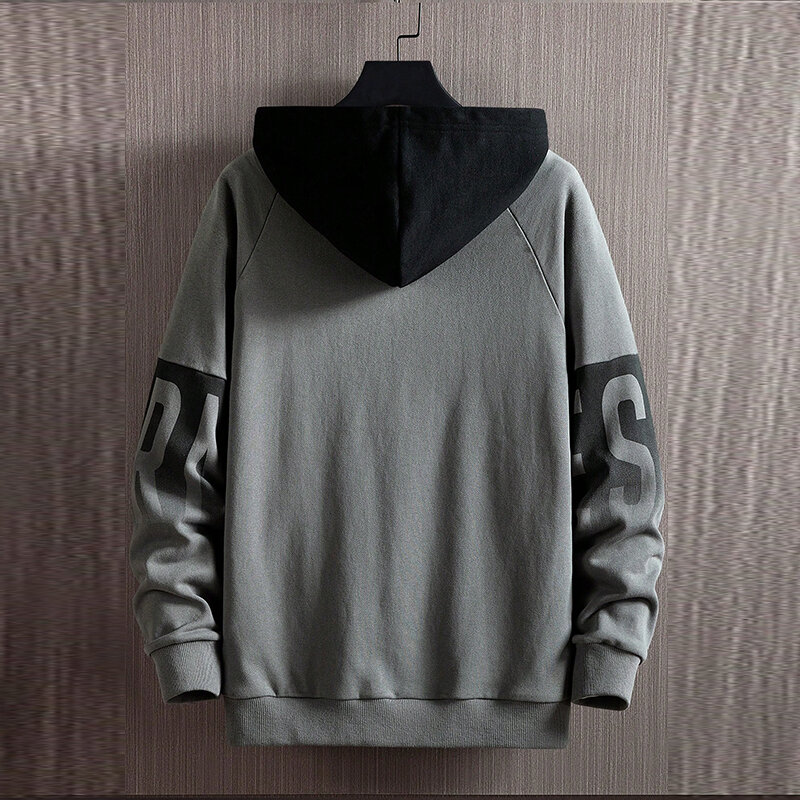 Men's Fall/Winter New Casual And Versatile Contrast Monogram Print Long Sleeve Hooded Sweatshirt
