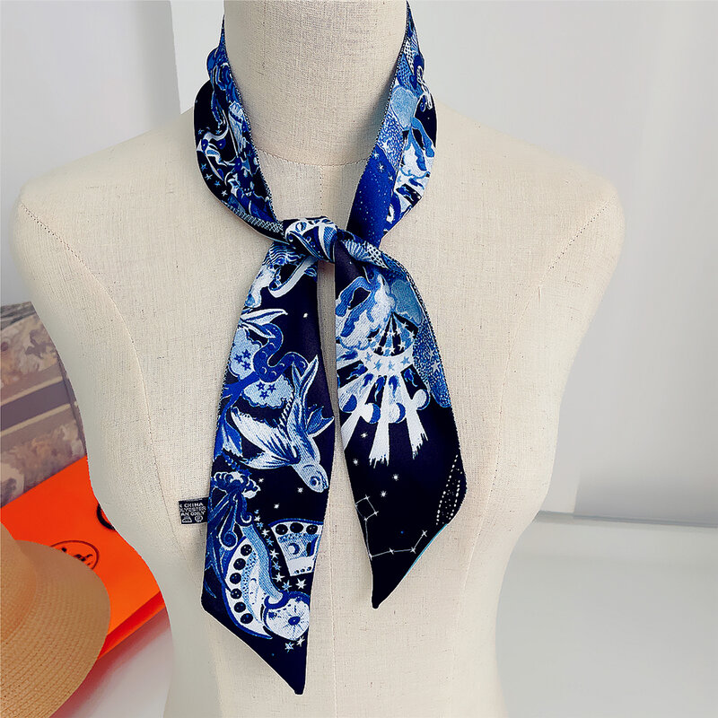 Французский модный новый ретро Таро двенадцать созвездий дамское Украшение 100% саржевый шелковый шарф стреймер длинный шелковый шарф лента