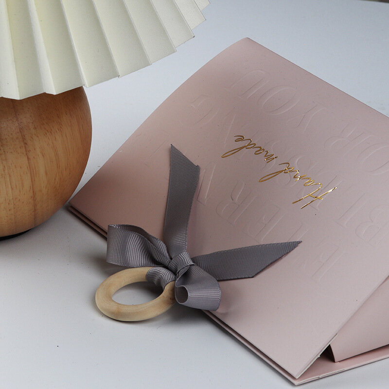 1 Pcs Light Luxury Gift Bag Wooden Ring Handle With Hand Gift Box Paper Box Handbag