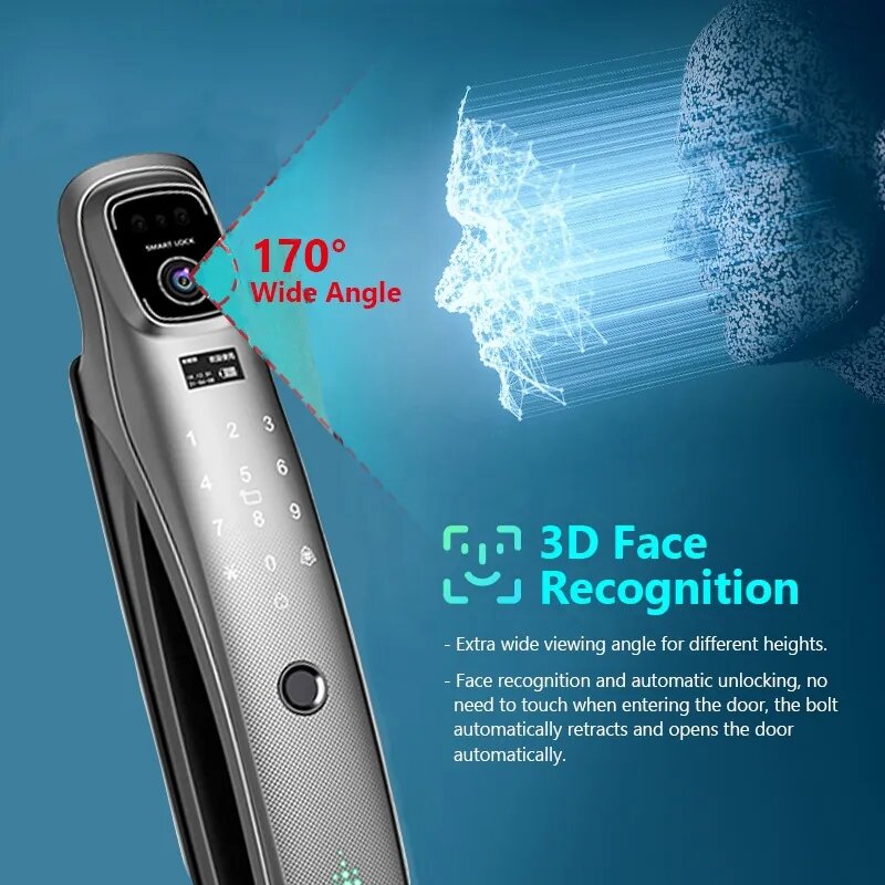 Tuya App 3D Face Recognition Smart Door Lock Voice Intercom Digital Door Lock Camera Video Call Automatic Door Lock