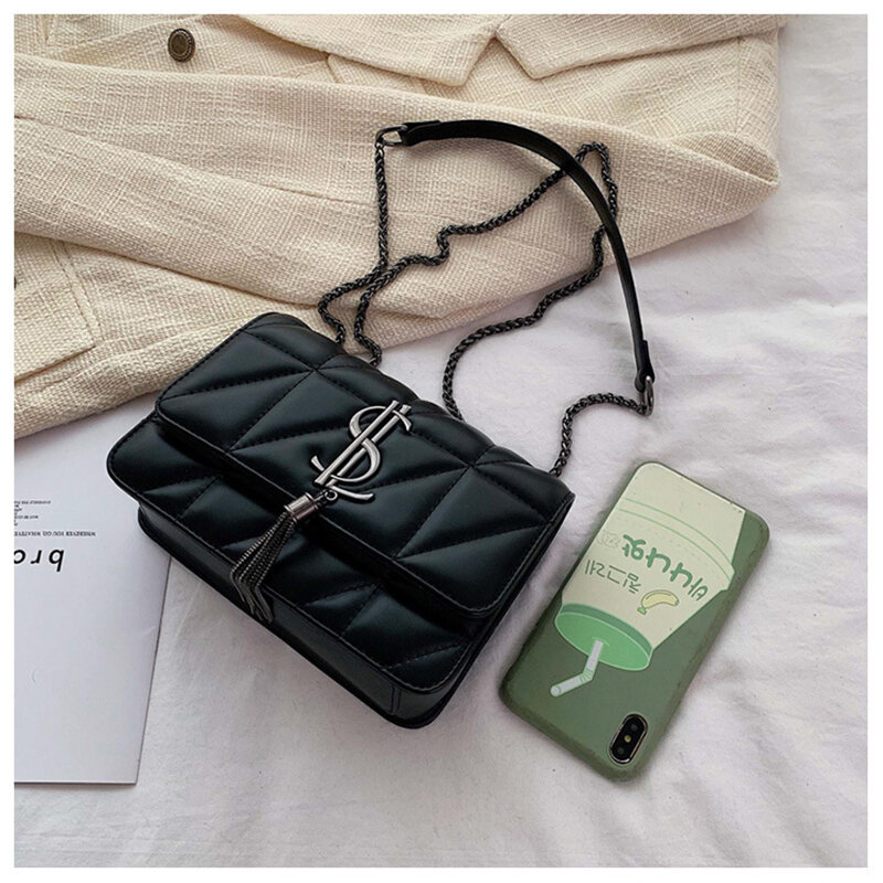 Luxury Brand Handbag Fashion Simple Tassel Square Bag Girl Pu Leather Women Designer Handbags Lock Shoulder Messenger Bags