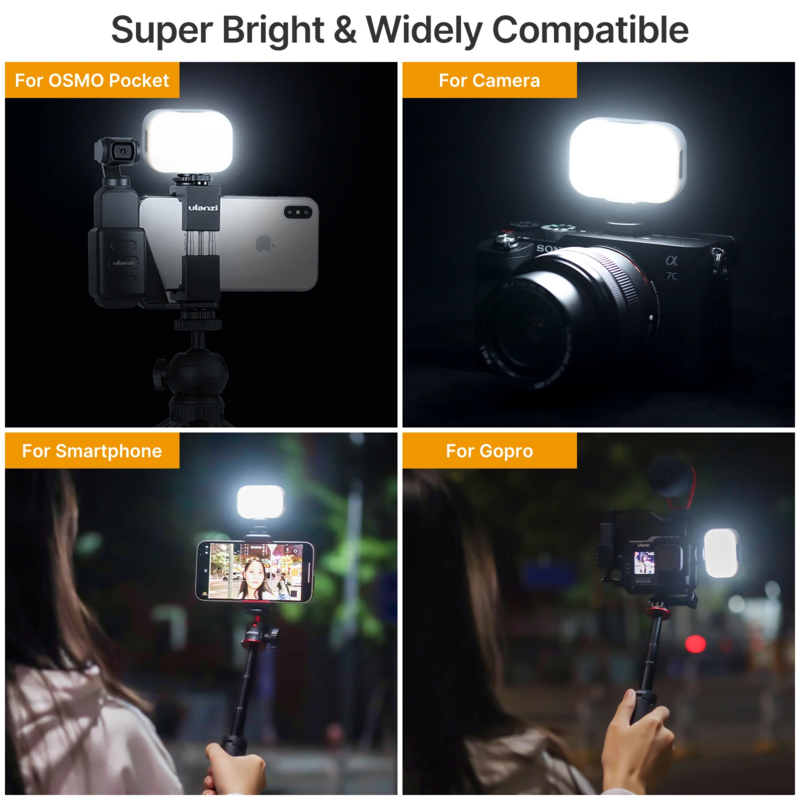Ulanzi recarregável Mini LED Video Light, GoPro Mod na câmera, VL28, 5500K, apto para Gopro 10, 9, 8, iPhone 13, 12 Pro Max, 11, X, Xs