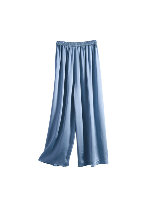 SuyaDeam 100%Pure Silk Solid Women  Elastic Waist Wide Leg Pants 2022 Spring Summer Ankle-Length Solid Chic Trousers Cozy Bottom