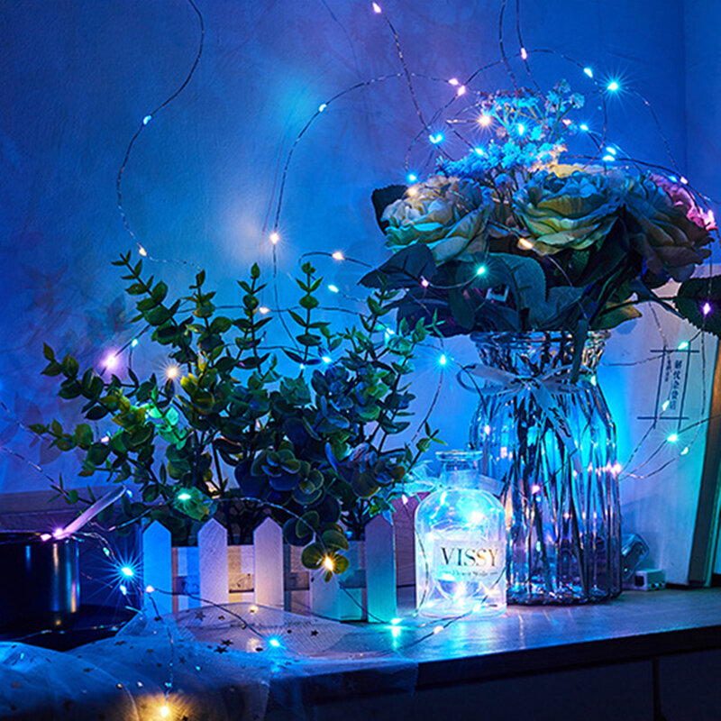 Cadena de luces LED de alambre de cobre con batería, decoración de boda, caja de regalo, ramo de colores, decoración de fiesta en casa