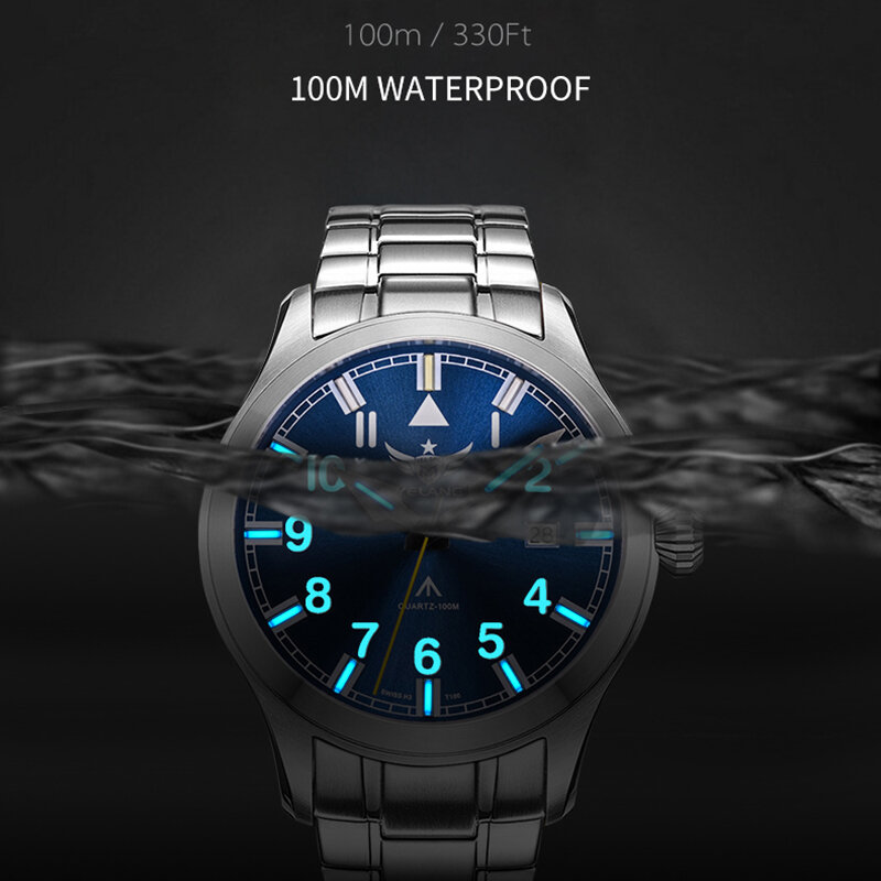 Yelang นาฬิกาควอตซ์เรืองแสงในตัว T100 H3ใหม่กันน้ำ100เมตรกระจกแซฟไฟร์นาฬิกาผู้ชายนาฬิกาสปอร์ตทหาร V1021SS