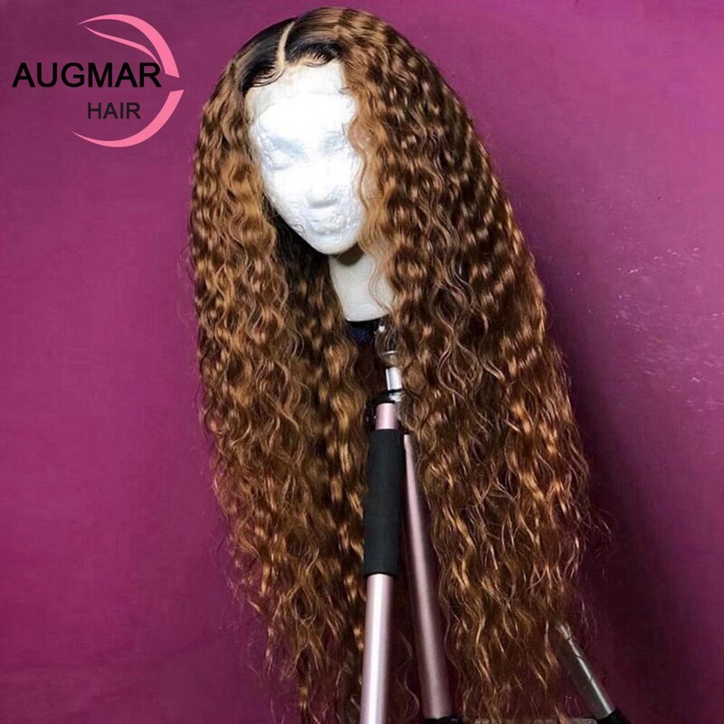 Auburn Wig rambut manusia keriting renda depan coklat 13x4 Wig tanpa lem rambut manusia gelombang air 13x6 Wig renda depan Hd untuk wanita