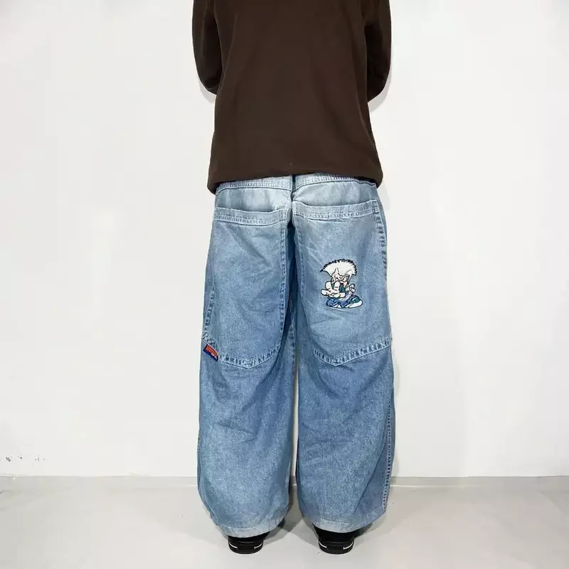 Новые мешковатые джинсы Harajuku в стиле хип-хоп, ретро, с мультяшным графическим принтом, вышитые джинсы для мужчин и женщин, Готическая уличная одежда, широкие брюки для женщин