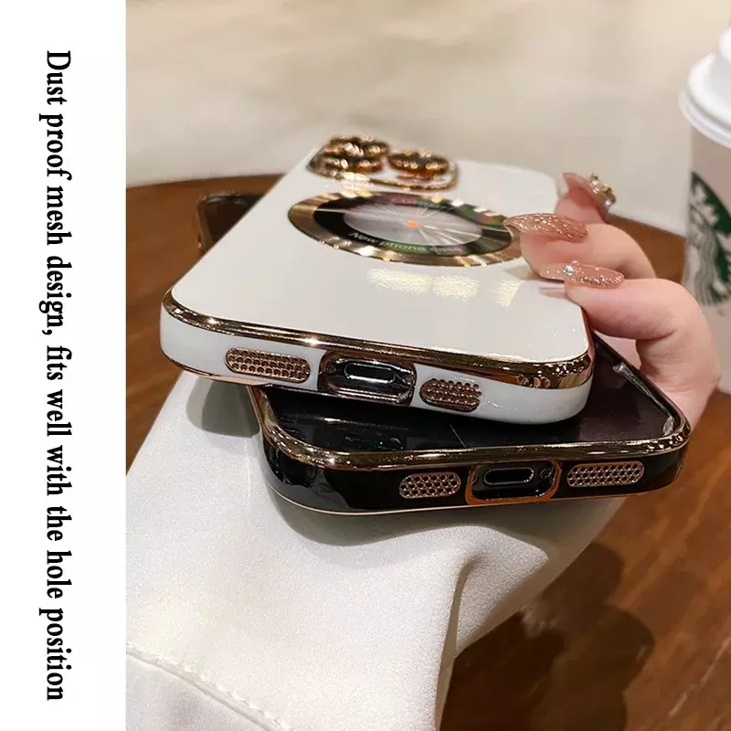 Luxury Plating Logo Hole Strong Magnetic Case For IPhone 15 14 13 12 11 Pro Max Plus Wireless Charging Magsafe Lens Film Cover