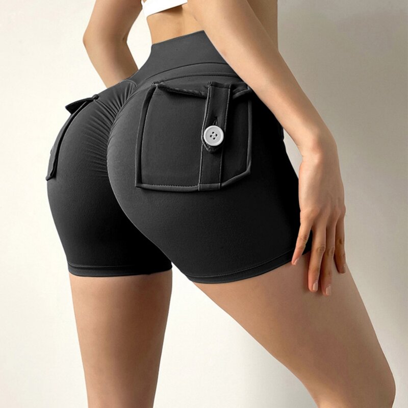 Peach Butt pantalones cortos de Fitness para mujer, pantalones de ejercicio de tres cuartos, Cargo, secado al aire, bolsillo, Yoga, elevación ajustada, Verano