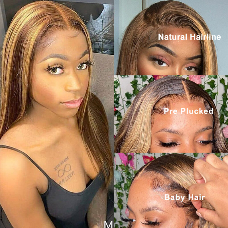 Mel Lace Front Straight Wig para mulheres, pré arrancadas, HD Transparente Lace Frontal, parte colorida, perucas de cabelo humano, 13x6, P427