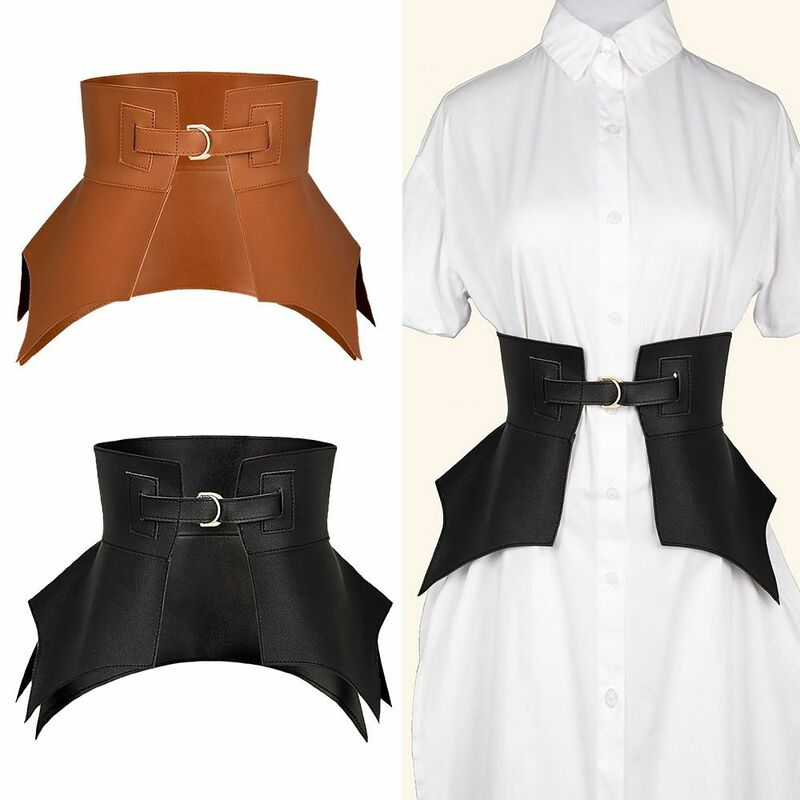 Черно-коричневое Повседневное платье-юбка, Классический женский широкий пояс в стиле панк, эластичный корсет, кожаный пояс