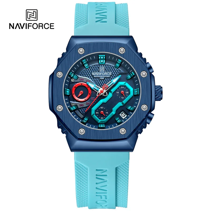 Naviforce-女性用発光時計,スポーツクロノグラフ腕時計,耐水性,高級ブランド,フェミニン