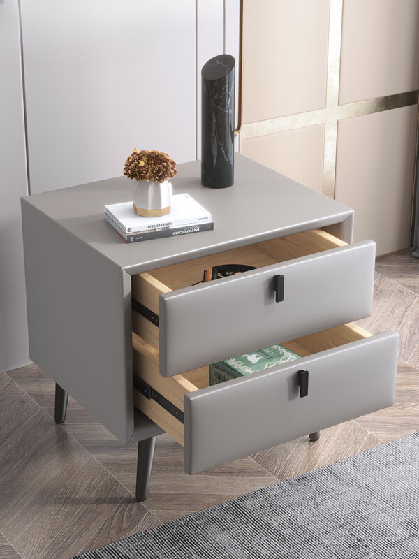 Итальянский минималистичный кожаный прикроватный столик, Современная Минималистичная спальня, маленькая твердая древесина, премиум кожа