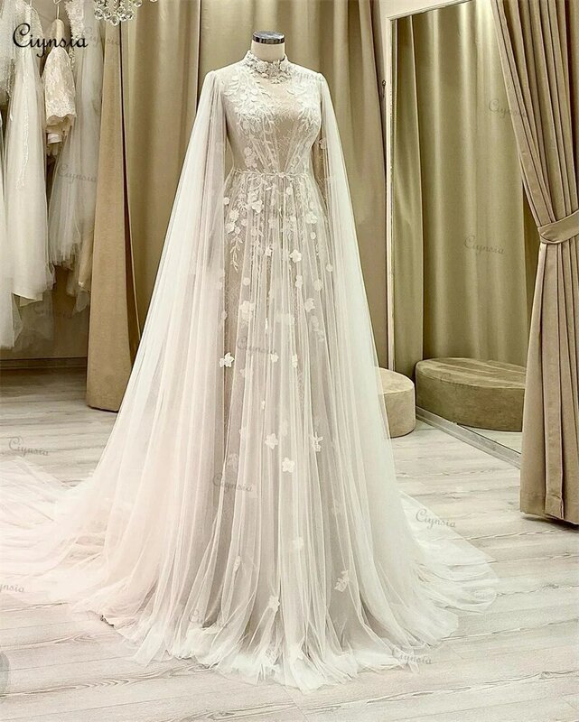 Ciynsia Princess Ivory Lace Boho Wedding Dress for Bride 2024 Appliques Flowers Vintage Tulle Bridal Gowns Vestido De Casamento