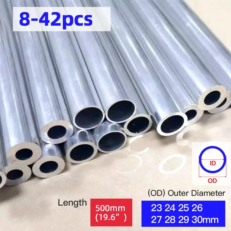 8 pz-42 pz tubo di alluminio 23-30mm OD dritto 500mm lungo tondo 6063 tubo in lega di alluminio più quantità