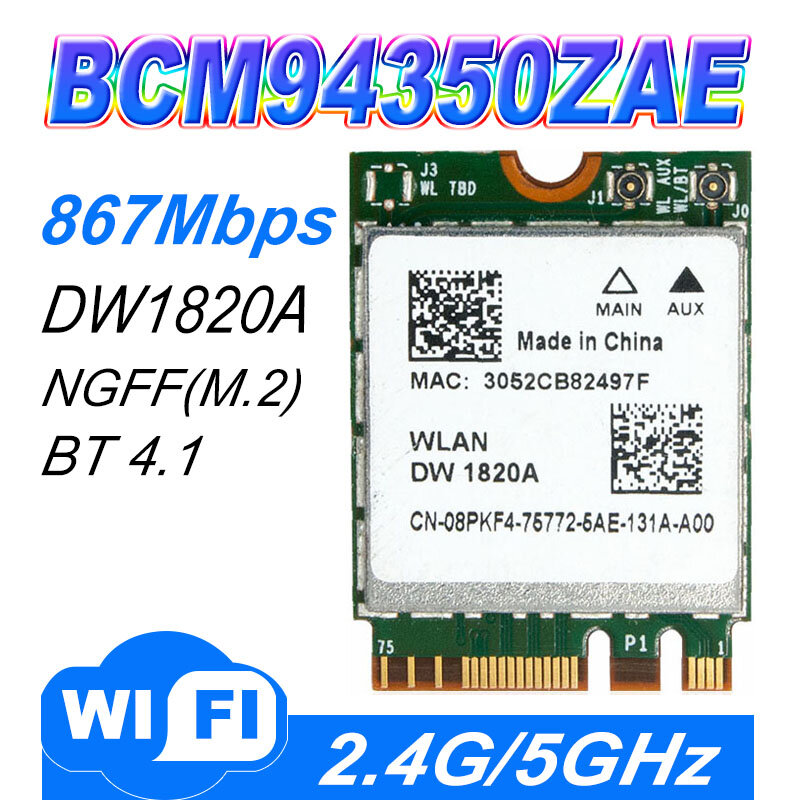 BCM94350ZAE DW1820A 802.11AC 867Mbps Bcm94350 M.2 NGFF Wi-Fi Kartu Jaringan Nirkabel Lebih Baik Daripada Bcm94352z Dw1820