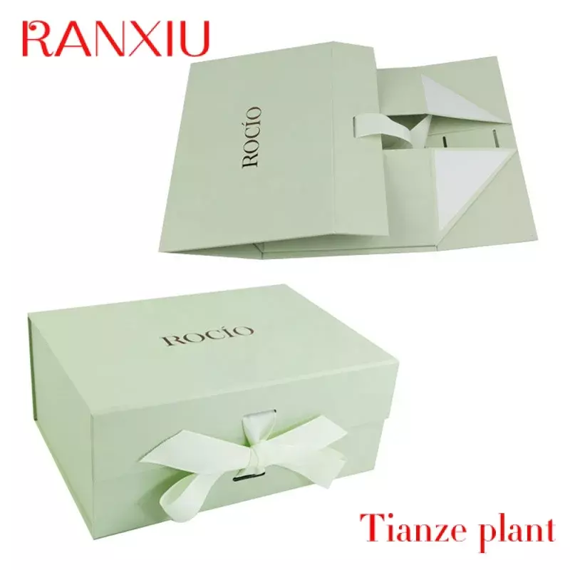 Custom luxury packaging shoe foldable box flip top package cardboard gift box with ribbon