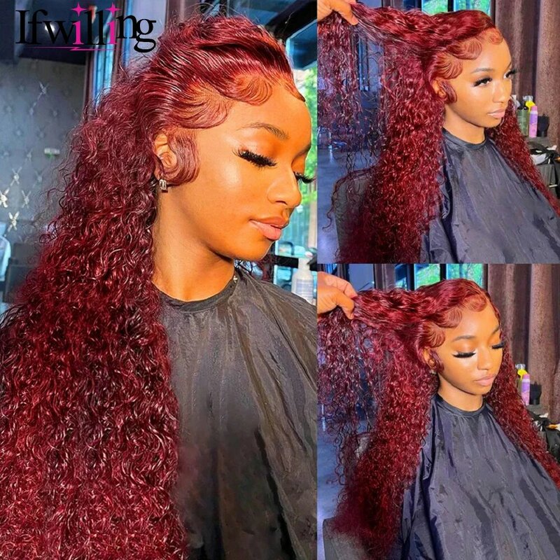 Burgundy 13x6 HD Lace Frontal Human Hair Wig Water Wave Wigs Human Hair 99j HD Lace Frontal Wig 13x6 Colored Human Hair Wigs