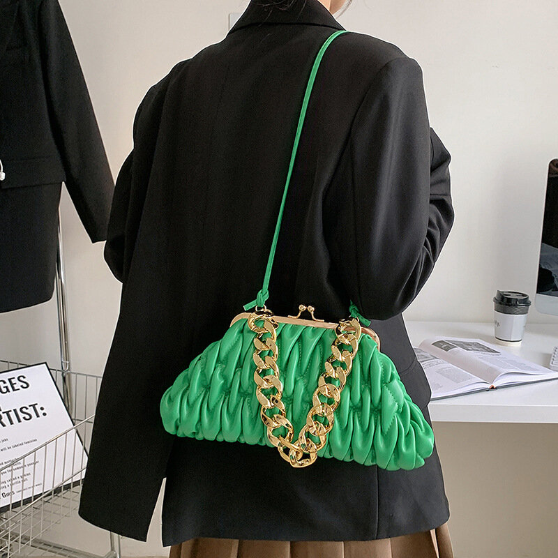 Borsa a conchiglia moda Lingge pieghettata borsa a catena Versatile da donna borsa a catena a tracolla Casual con una spalla accessori borsa da donna