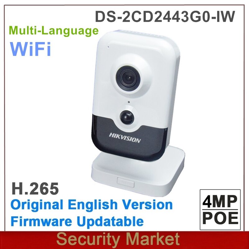 IR 큐브 네트워크 카메라, DS-2CD2443G0-IW CCTV, 무선 POE IP, 와이파이, IPC, 영어 버전, 4MP