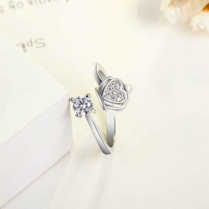 Blueench-anillo creativo de circón con corona de Plata de Ley 925, adecuado para mujeres, para presentar joyas de moda romántica para bodas