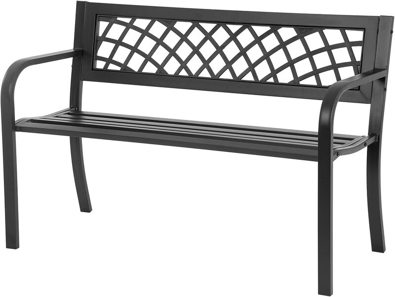 Garden Bench,Outdoor Benches,Iron Steel Frame Patio Bench with Mesh Pattern and Plastic Backrest Armrests for Lawn Yard Porch
